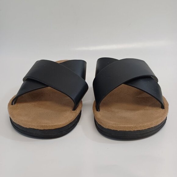 IZOD Sandals Black Tan Alyssa Criss Cross Slip On Open Toe Flats Womens 6 M - Picture 3 of 15